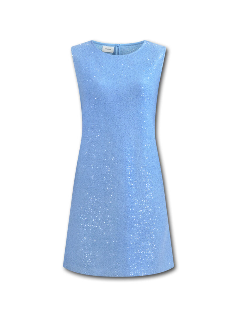 A light blue dress with a small amount of sequins.