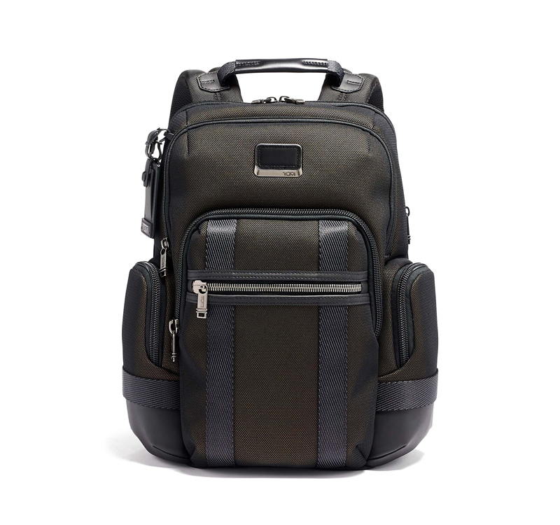 A backpack is shown with black and gray accents.