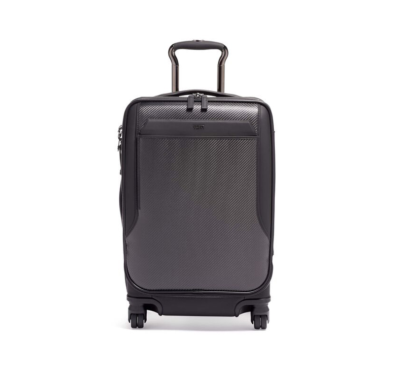 A black suitcase is shown with no wheels.