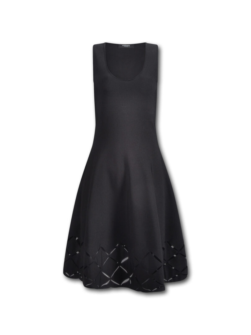 A black dress with cut outs on the bottom of it.