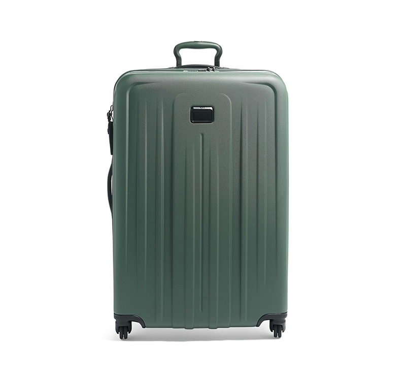 A green suitcase is shown with no wheels.